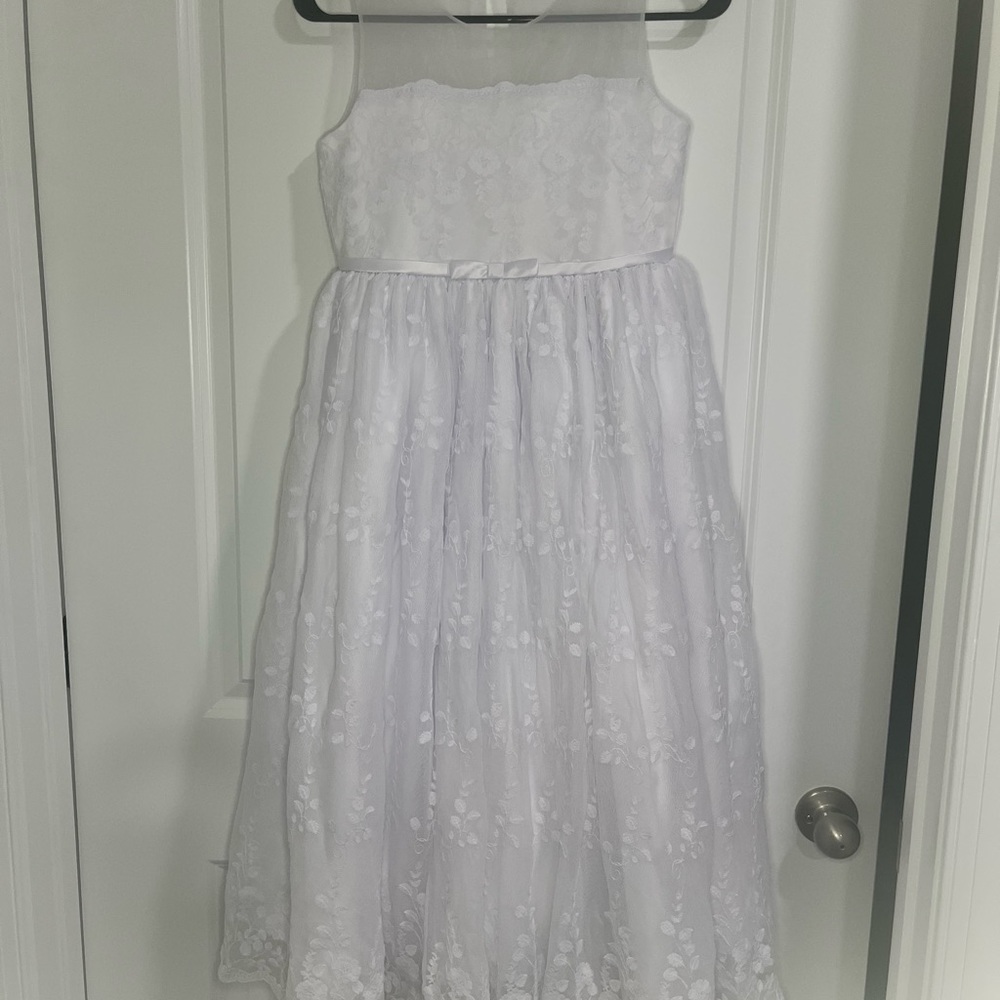 Bonnie Jean White Flower Girl Tween Dress Size 12. Lace! Satin! Tulle!